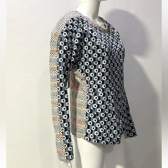 Marni for H&M 100% crisp cotton, geometric, tie, long sleeves blouse. Size 2 - Picture 14 of 17